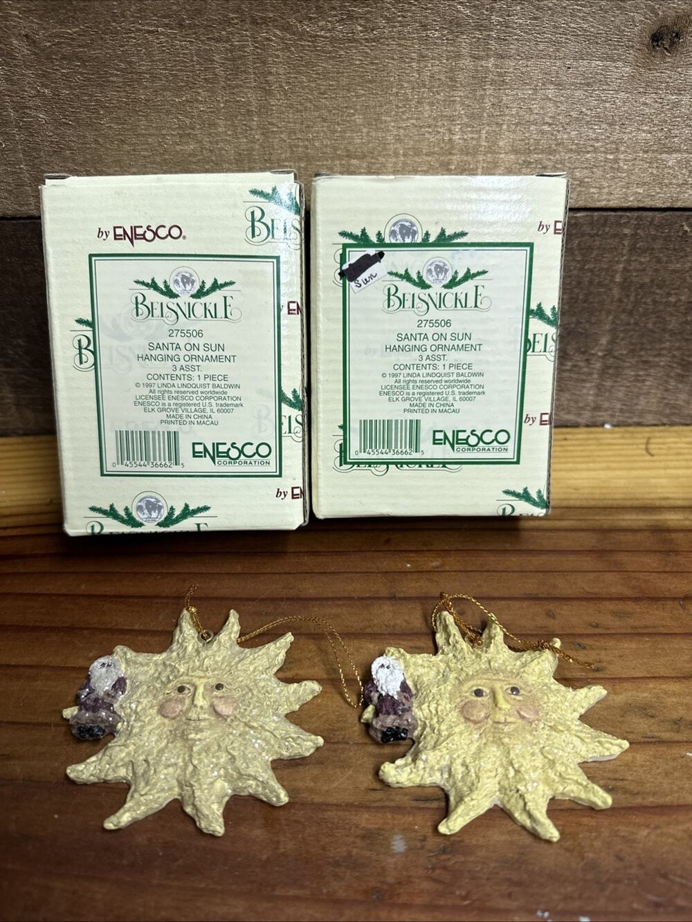 Belsnickle Linda Lindquist Baldwin Santa On Sun Ornament 3.25" In Box Set Of 2